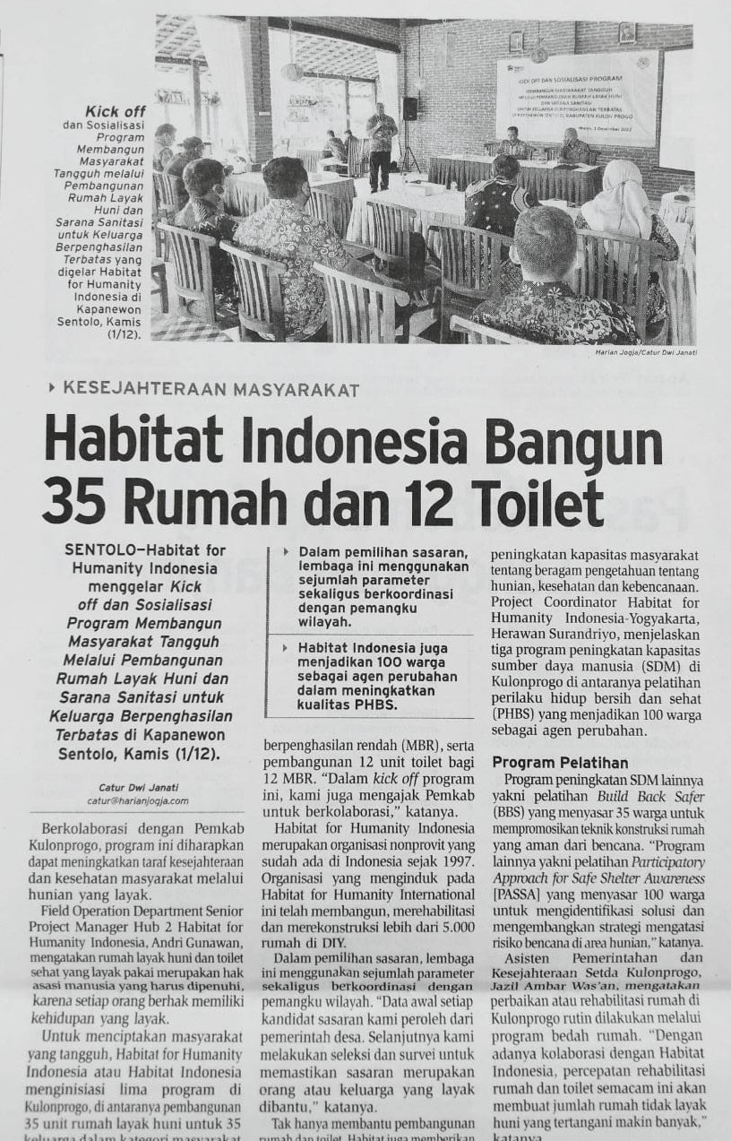 PEMKAB Habitat Indonesia Bangun 35 Rumah dan 12 Toilet